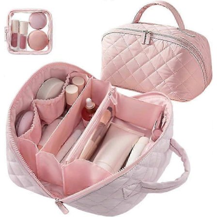 Rejse Makeup Taske til Kvinder, 180° Lay-Flat Design, Vandtæt Makeup Organizer Pung med Stor Kapacitet, Åben Flad Toilet Taske, Triple-Proof Interiør,