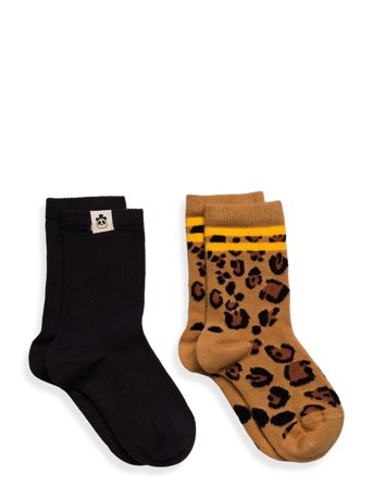 Mini Rodini Basic Leopard 2-Pack Socks - Black - 10/12