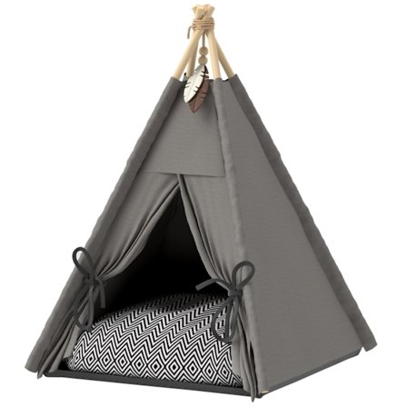 Tipitelt til kæledyr, kattetelt med aftagelige og vaskbare hynder, kattehus med skridsikker bund, legebold, til katte under 5 kg, minihunde, 60 x 60 x