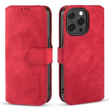 Dg.ming Retro Style Läderfodral Ställ, Iphone 13 Pro Max, Röd Röd