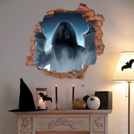 Nye Halloween-vindusdekaler, store skumle demondekaler for Halloween-festdekorasjon, blodig ha