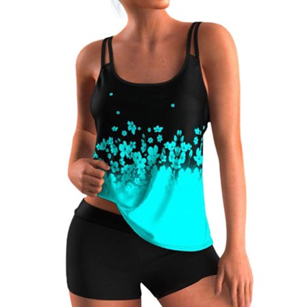 Dam Baddräkt Tankini Set Badkläder Plus Size Sjöblå