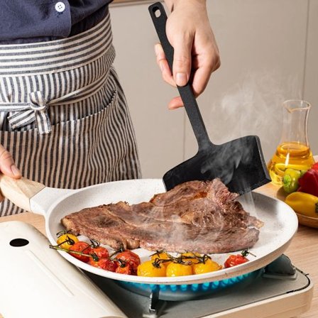 Stor bred spade, silikon slikkepott kjøkkenutstyr biff kjøtt egg kjøkkenskrape bred pizza spade stekepanne non-stick kjøkkenutstyr verktøy (svart)