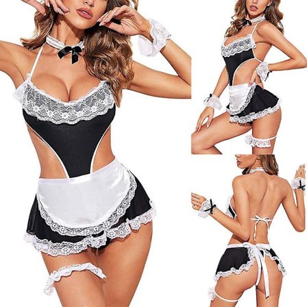 Sjovt undertøj sexet kvinders blonder blonder blonder åben ryg nederdel stuepige sæt sexet kostume zd QE2024