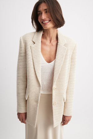 NA-KD Crochet Oversized Blazer - Oversized Blazer - Beige - EU 32