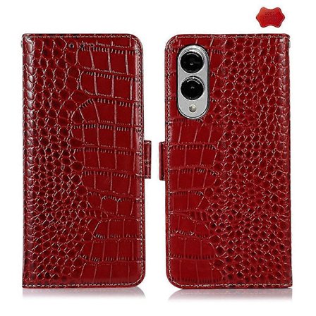 Krokodille Topplag Nøtteskinn Lær Telefondeksel For Samsung Galaxy S25 Edge 5G [DB] Brun