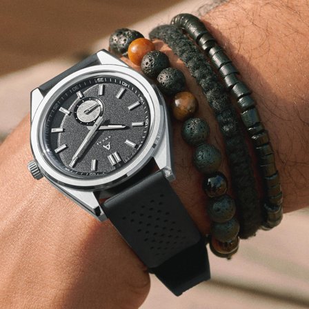 Mond | Montre Meteorite en acier inoxydable argenté et gris pour hommes - Montres bracelet