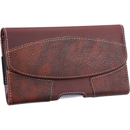 Horisontellt bältesklämma fodral Telefon läderfodral, XL, brunt