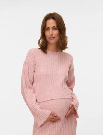 Mamalicious Mlmonique L/S Crop Knit Top - Pink - L