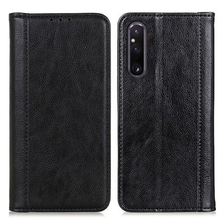 Sony Xperia 1 V ægte læderetui med magnetisk lukning - Sort