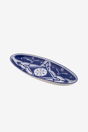Dishes & Deco - Ovalt fat Blue Fond 50 cm - Hvit - Serveringsfat - Fra Homeroom