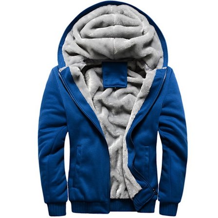 Menn Fleece-Foret Fluffy Sherpa Jakke Varm Hoodie Genser Blå