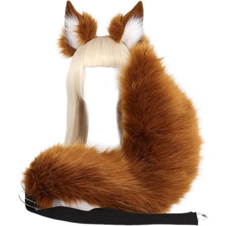 Brun, katt, rev, ulv, lang hale, ører, sett, søt plysj, falsk pels, dyrehodebånd, cosplay, kostyme, hodeplagg,