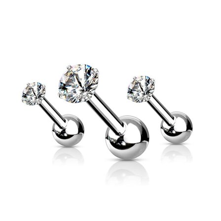 REA__Pack 3 Tragus/Cartilage Piercing med 3 Vita CZ IP-316L stål