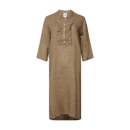 Tiffany 18970r, Long Shirt Dress Ruffle, Linen - Nougat Klänningar Dam Brun XS-S
