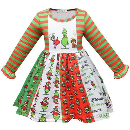 Joulu The Grinch -printti lapsille tytöille keinu A-linjainen mekko joulu syntymäpäiväjuhlat hieno mekko 3-4 Years