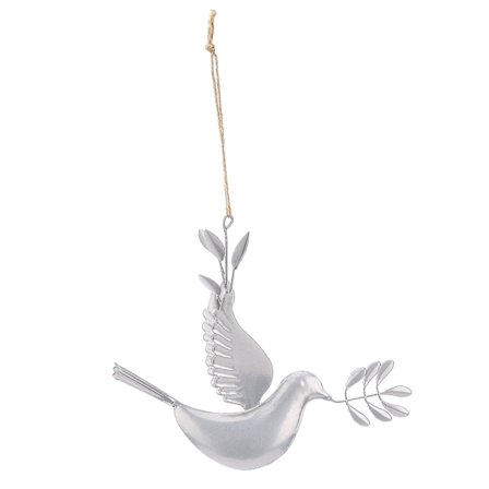 Juletræspynt, metal flade duer vedhæng fredelige hvide flyvende due smukke hvide duer med olivengren til indflytningsfestgave, jubilæum