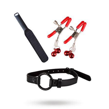 Gag, Clamps & Paddle BDSM Kit - Vuxen