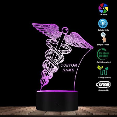 Tackgåva till läkare sjuksköterska specialiserad personlig akryl LED-skrivbordslampa med medicinsk skylt 3d illusionseffekt nyhetsljusanpassat namn
