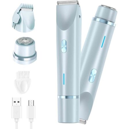 Damebarbermaskine, vandtæt elektrisk barbermaskine til kvinder, 2-i-1 dobbelthoved intimtrimmer, bikinitrimmer til kvinder (blå)