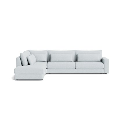 Sevilla Ecksofa, links, Aragon Kristallblau, modernes Design, hochwertige Nozag-Federung für hohen Komfort, 85cm Höhe, stilvolles Polstersofa.