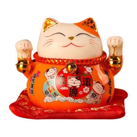Lykkekatt Myntboks 4,5 tommer Utsøkt Søt Bring Lykke God Ønske Keramisk Fortune Cat Sparing Pot Desk Dekorasjon Orange