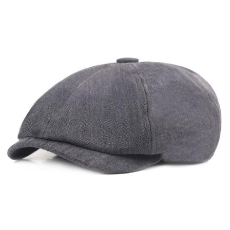 Beret lue Baixiaoyuan kunstnerisk ungdoms åttekantet lue britisk stil fiskebein beret lue herrehatt Bluish gray M(56-58cm)