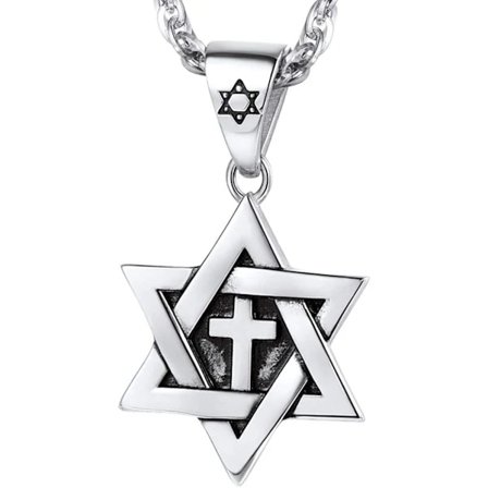 Daavidintähti riipus, ruostumaton teräs, pitkä kaulakoru, sopii vapaa-aikaan/juhliin/tapahtumiin Silver Cross-tfrf Silver Cross