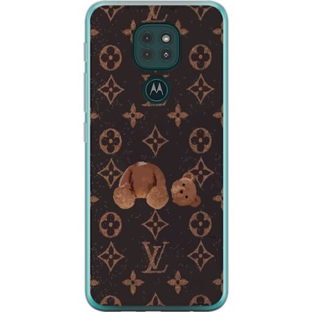 Kompatibel Mobilcover til Motorola Motorola Moto G9 Play Luksuriøst monogrammønster med knust bamse i mørk modeæstetik