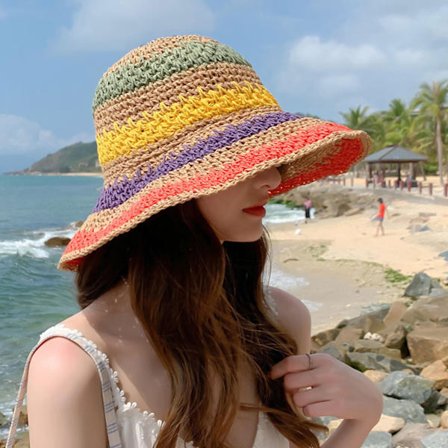 Hinkhatt för sommar för kvinnor Rainbow Crochet Hat - spot sales