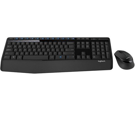 Logitech Wireless Combo MK345 - tastatur- og mussett - Fransk - svart, blå Inn-enhet