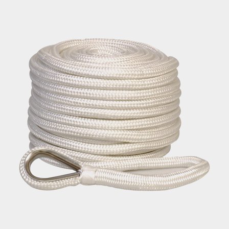Ankerlijn met lood en roestvrijstalen kaus 1852-Marine, gevlochten polyester, Ø14 mm, 30 meter (lood over de hele lengte - voor ankerlier), wit