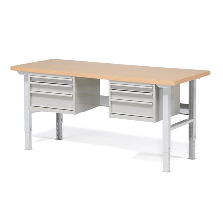 Package: height adjustable workbench ROBUST with 6 drawers, 2000x800 mm