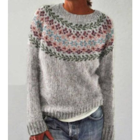 Dame Løstsittende Strikket Genser - Rund Hals Fargeblokk Motegenser grønne blader 2XL