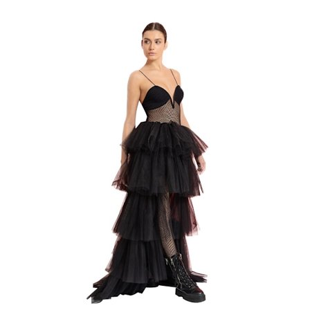Kvindes Højtaljet Høj-Lav Lagdelt Tulle Gulvlængde Skørt