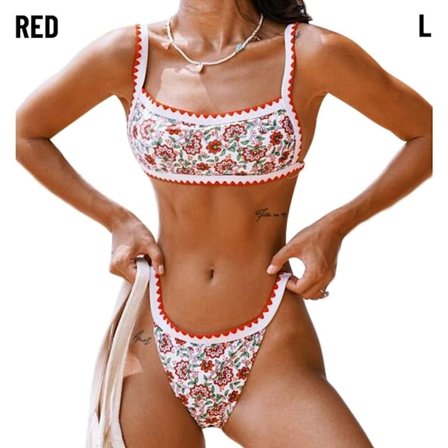 Print Bikini Badedragt Bikini Sæt RØD L