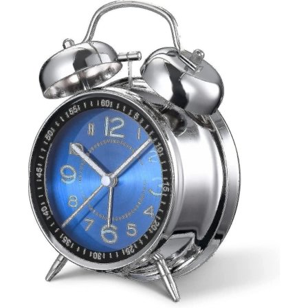 Høj Vækkeur til Tunge Soverier Voksne, 4 Tommer Stille Lydløs Kvarts med Baggrundsbelysning, Dobbelt Vækkeur (Blå)