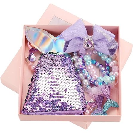 Pieces Barn Smyckesset Nytt Set Sött Tecknat Set Sjöjungfruväska Armband Ring Örhängen Hårklämma Set Partygåva