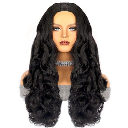 Kvinners parykker, bølget, med smell, naturlig menneskehår parykker