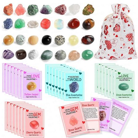 Valentinsdag Sten & Krystal Kort Sæt til Børn - 28 Naturlige Sten{AZC}
