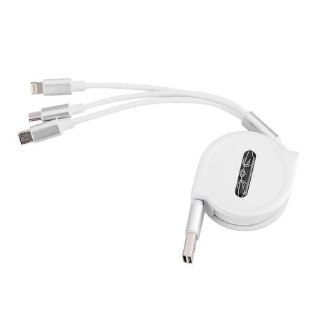 3 i 1 Uttrekkbar Hurtigladekabel for IOS TypeC Mobiltelefon (Hvit)