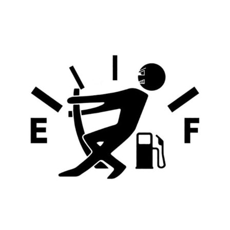 Tarra auton polttoaineluukkuun. Mies pitelee polttoainemittaria. Hauska, huumori (12,7 cm x 9 cm)