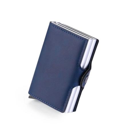 RFID-blokerende dobbelt boks metal kreditkort etui til mænd og kvinder kulfiber læder mini pung mænds kortholder pengeklemme blue(.2195)