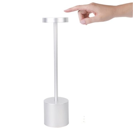 Sølv, Genopladelig Ledningsfri Bordlampe, 3600mAh USB Opladningsdesign Metal LED Skrivebordslampe, 3 Farvetilstande, Til Seng, Udendørs, Terrasse, 