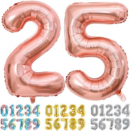 32 tum Roséguld Folieballong Nummer 25/52, Stora Jättesiffror 0-100 för Födelsedag Bröllopsdag Festdekorationer, Helium Ba