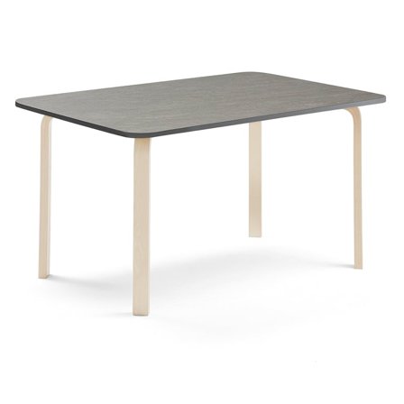 Bord ELTON, L1800 B700 H710 mm, lyddempende linoleum, bjørk/mørk grå