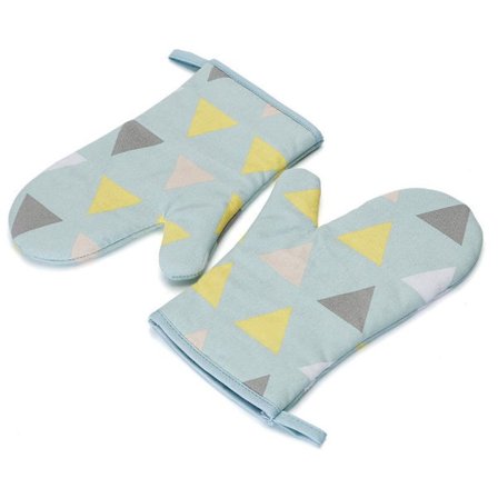 2 st bomull ugnshandskar termisk isolering värmebeständiga kökshandskar matlagning för mikrovågsugn grill hem triangulmönster-