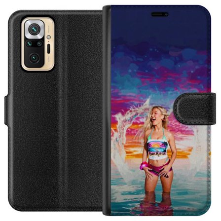 Yhteensopiva Lompakkokotelo Xiaomi Redmi Note 10 Pro Vaalea nainen kirjavia rantavaatteita pelaa meressä auringonlaskun aikaan