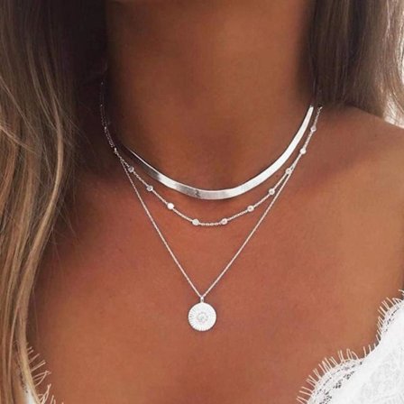 Flerskiktade halsbandskedja silvermynt berlock halsband Boho pärlsmycken för kvinnor och flickor