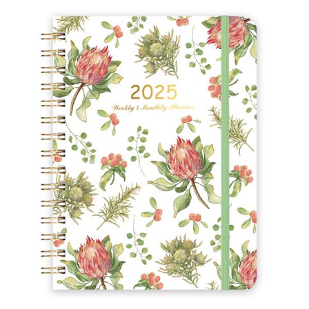 Lærerplanlægger 2025 2026 Akademisk År To Sider Pr. Uge 140 Sider Spiralbundet Hardcover Blomsterdesign 21x15cm